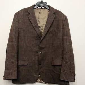 Lauren Ralph Lauren Wool Elbow Patch Houndstooth Dark Brown Check Blazer 48R